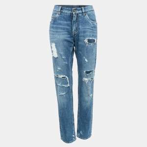 Pre Owned Dolce & Gabbana Blue Ripped Denim Slim Fit Jeans M Waist 32"