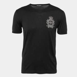 Pre Owned Dolce & Gabbana Black Heraldic Bee Patch Jersey T-Shirt XS