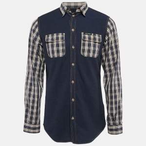 Pre Owned Dolce & Gabbana Blue Checked Denim Long Sleeve Shirt M