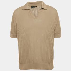 Pre Owned Dolce & Gabbana Dark Beige Patterned Open Knit Polo T-Shirt M
