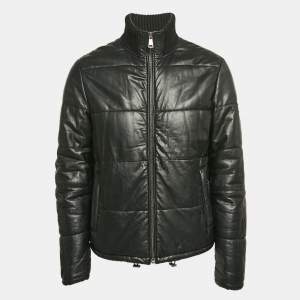 Pre Owned Dolce & Gabbana Black Leather Puffer Jacket L
