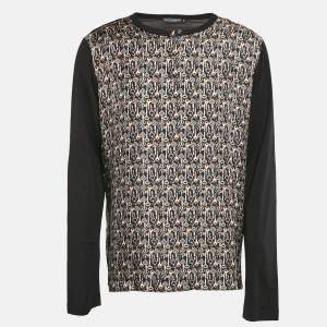 Pre Owned Dolce & Gabbana Black Key Print Cotton and Silk T-Shirt XXL