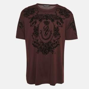 Pre Owned Dolce & Gabbana Burgundy Flock Print Cotton T-Shirt 4XL