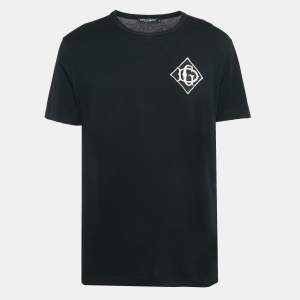 Pre Owned Dolce & Gabbana Black DG Embroidered Jersey T-Shirt XL