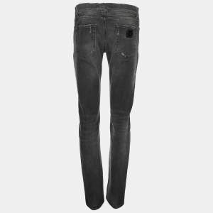 Pre Owned Dolce & Gabbana Charcoal Grey Distressed Denim Fit 14 Stretch Jeans L