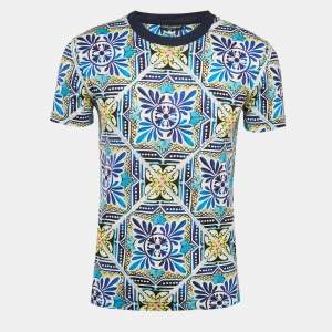 Pre Owned Dolce & Gabbana Blue Majolica Print Jersey Crewneck T-Shirt XS
