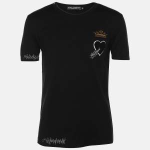 Pre Owned Dolce & Gabbana Black Cotton  Flock Logo  T-Shirts XS