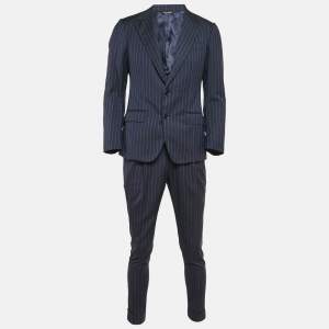 Dolce & Gabbana Navy Blue Stripe Wool Sartoria Tailored Pants Suit XXS