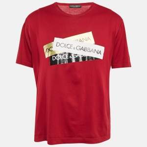 Dolce & Gabbana Dark Red Logo Print Cotton T-Shirt S