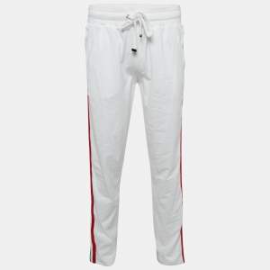 Pre Owned Dolce & Gabbana White Logo Plaque Jersey Side Strip Detail Pants L