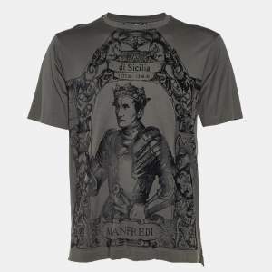 Pre Owned Dolce & Gabbana Charcoal Grey Flock Print Cotton T-Shirt L