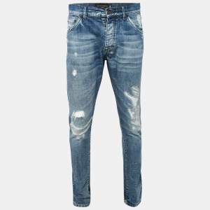 Pre Owned Dolce & Gabbana Blue Faded Denim Distressed Jeans M Waist 34"