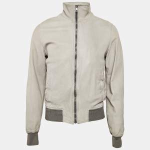 Pre Owned Dolce & Gabbana Green Leather Zip-Up Bomber Jacket L