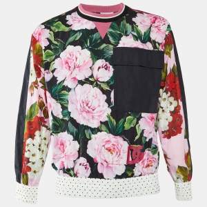 Dolce & Gabbana Pink Floral Print Cotton Crew Neck Jumper M