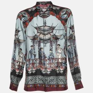 Pre Owned Dolce & Gabbana Grey Chinese Temple Print Silk Vanity Shirt L