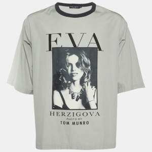 Pre Owned Dolce & Gabbana x Tom Munro Grey Eva Herzigova Print Cotton Oversized T-Shirt XS