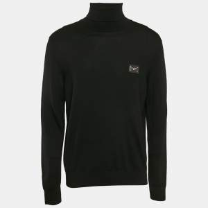 Dolce & Gabbana Black Logo Plaque Wool Knit Turtleneck Sweater XL