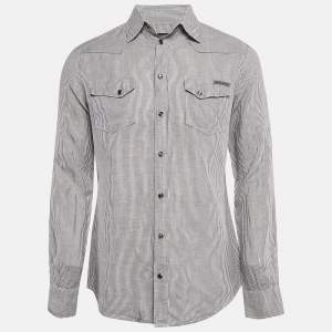 Dolce & Gabbana Grey Stripe Cotton Button Front Shirt M