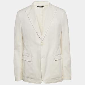 Dolce & Gabbana Off-White Gabardine Cotton Single Breasted Blazer XL