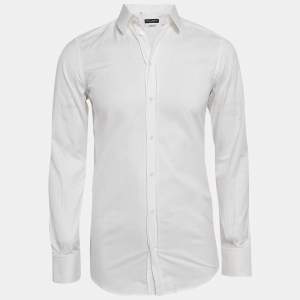 Pre Owned Dolce & Gabbana Gold White Striped Cotton Button Front Shirt S