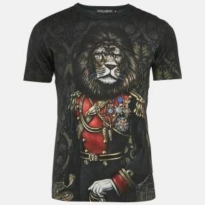 Pre Owned Dolce & Gabbana Black Heraldic Sicilia Print Cotton T-Shirt M