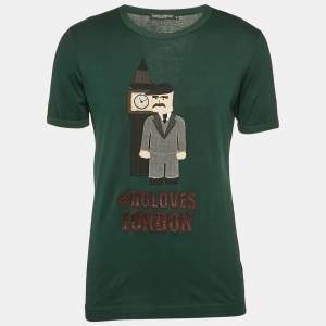 Dolce & Gabbana Green Cotton Applique Detail T-Shirt M
