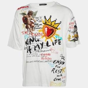 Dolce & Gabbana White Doodle Print Cotton Crew Neck T-Shirt XL