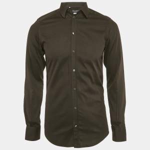 Pre Owned Dolce & Gabbana Gold Black Textured Cotton Shirt M