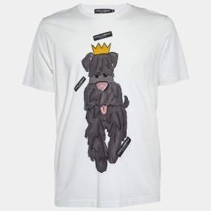Pre Owned Dolce & Gabbana White Year of the Dog Print Cotton Crew Neck T-Shirt 3XL