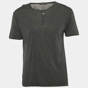 Dolce & Gabbana Grey Jersey Henley Neck T-Shirt M
