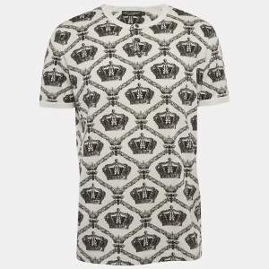 Dolce & Gabbana White Printed Cotton Knit Henley T-Shirt XXL