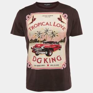 Dolce & Gabbana Burgundy Printed Crew Neck T-Shirt XL