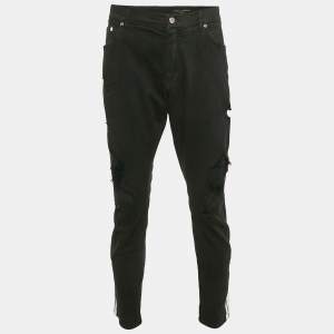 Pre Owned Dolce & Gabbana Black Side Stripe Denim Ripped Skinny Jeans Waist 38"