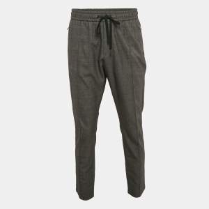 Pre Owned Dolce & Gabbana Grey Wool Blend Drawstring Trousers XL