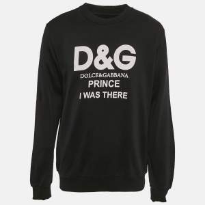 Pre Owned Dolce & Gabbana Black Logo Print Cotton Knit Crew Neck Sweatshirt XL