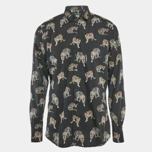 Dolce & Gabbana Gold Black Animal Print Cotton Button Front Shirt XL