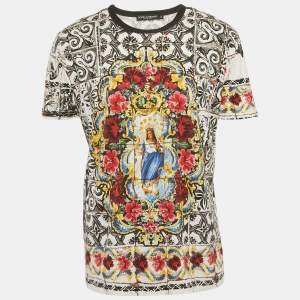 Dolce & Gabbana Black/White Printed Jersey Crewneck T-Shirt XXL 