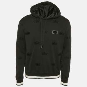 Dolce & Gabbana Black Crown Flocking Cotton Knit Hoodie L