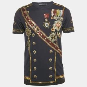 Pre Owned Dolce & Gabbana Navy Blue General Badge Print Jersey Crewneck T-Shirt L