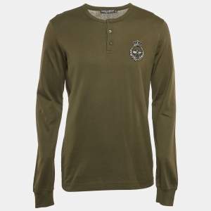 Pre Owned Dolce & Gabbana Green Embroidered Jersey Long Sleeve T-Shirt L