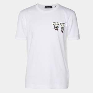 Dolce & Gabbana White Cotton Cross-Stitch Chef Patch T-Shirt S