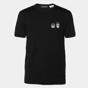 Dolce & Gabbana Black Cotton Cross-Stitch Patch T-Shirt S