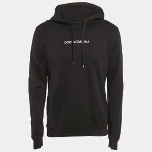 Dolce & Gabbana Black Logo Embroidered Cotton Hooded Sweatshirt L
