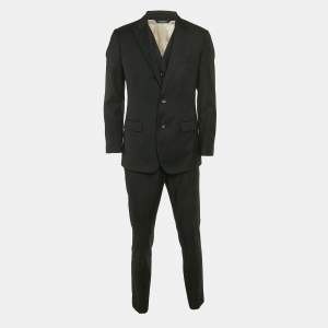 Dolce & Gabbana Black Patterned Wool 3 Piece Suit Set M