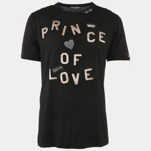 Dolce & Gabbana Black Cotton Applique Detail Crew Neck T-Shirt XL