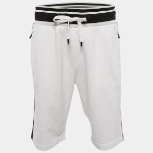 Dolce & Gabbana White Logo Intarsia Cotton Bermuda Shorts XXL