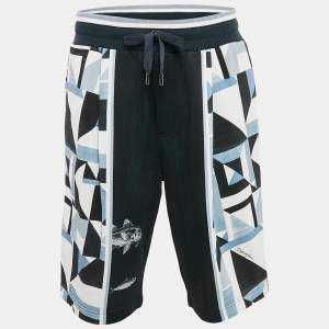 Dolce & Gabbana Blue Geometric Print Jersey Bermuda Shorts XL