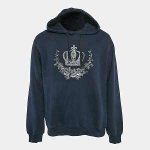 Dolce & Gabbana Navy Blue Crown Embroidered Cotton Knit Hoodie XXL