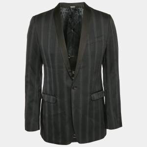 Pre Owned Dolce & Gabbana Black Striped Gabardine Single Breasted Blazer M