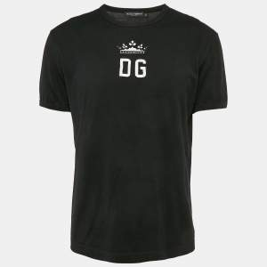 Dolce & Gabbana Black Logo Applique Cotton Crew Neck T-Shirt L